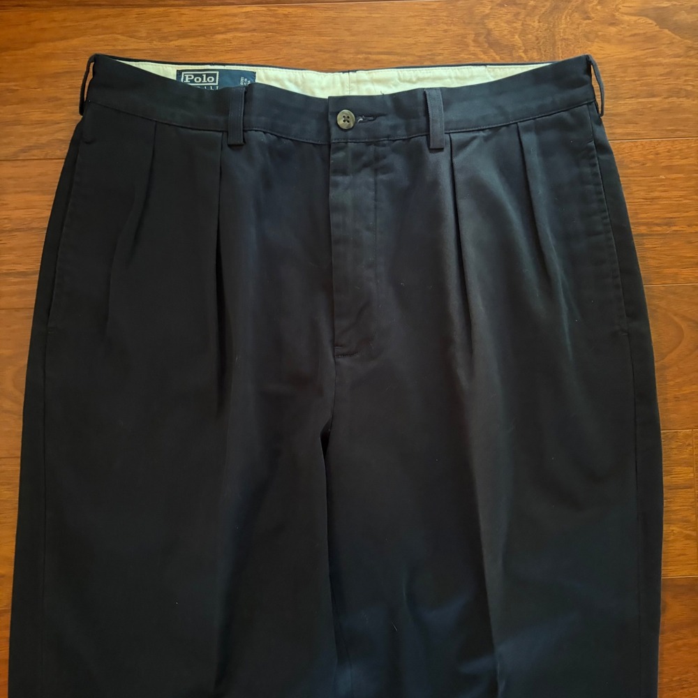 Polo Ralph Lauren Mens Andrew Pant 34x32 Navy Blue Pleated Cuffed Chino Trousers